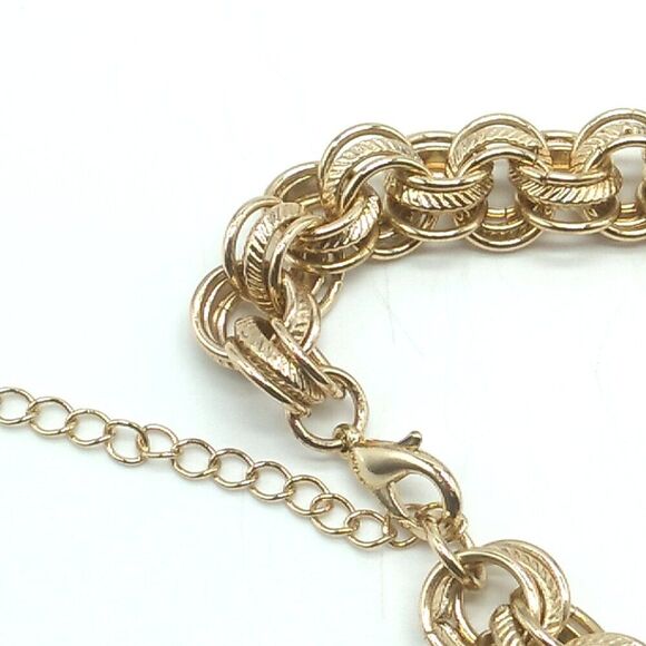 Cable Link Chain Necklace Textured & Smooth Interwoven Round Links Gold-tone - Picture 12 of 12